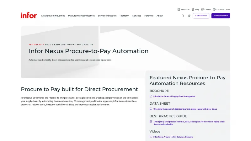 Homepage of Infor Nexus Procure-to-Pay Automation