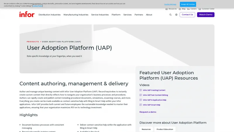 Homepage of Infor User Adoption Platform (UAP)