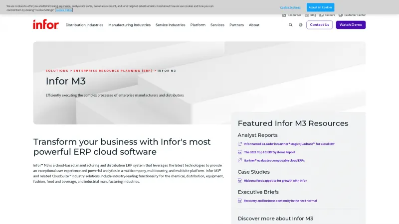 Homepage of Infor M3