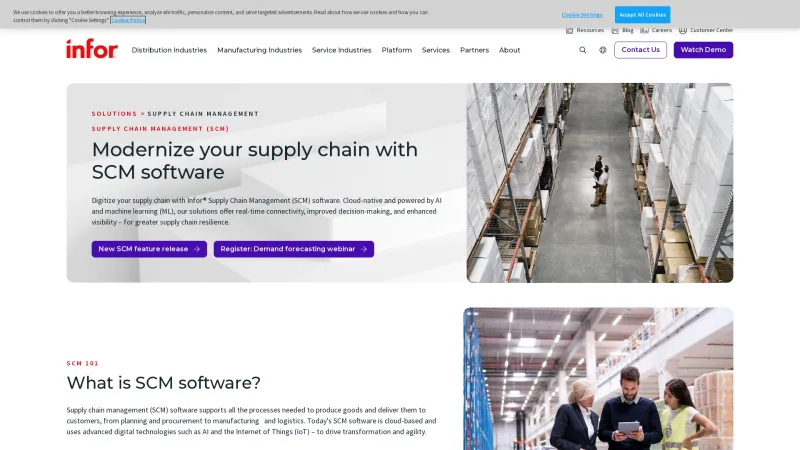 Homepage of Infor Supply Chain Management (SCM)