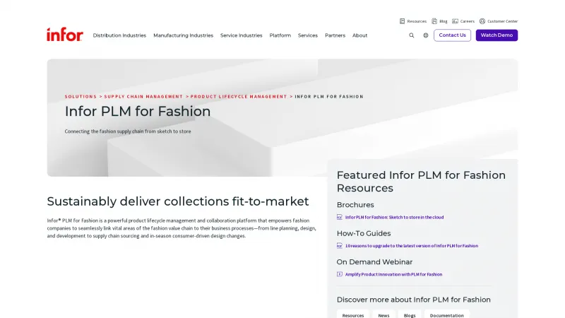 Homepage of Infor PLM for Fashion