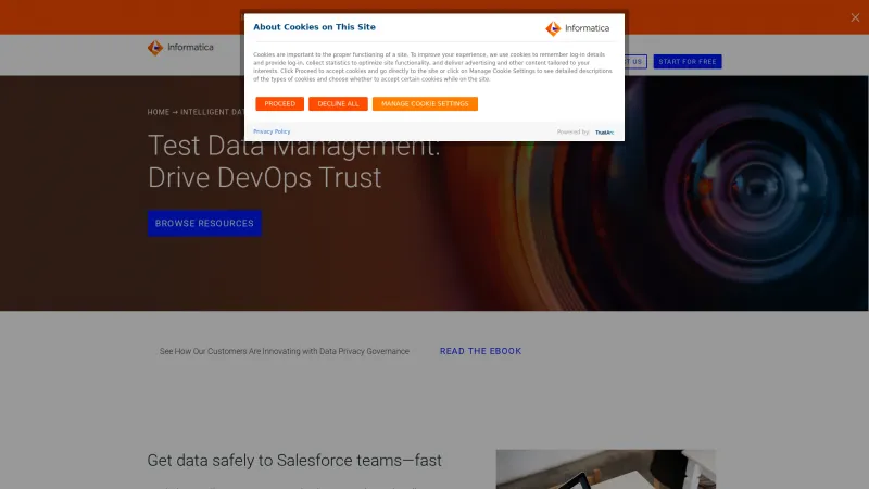 Homepage of Informatica Test Data Management