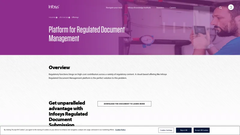 Homepage of Infosys Regulated Document Management