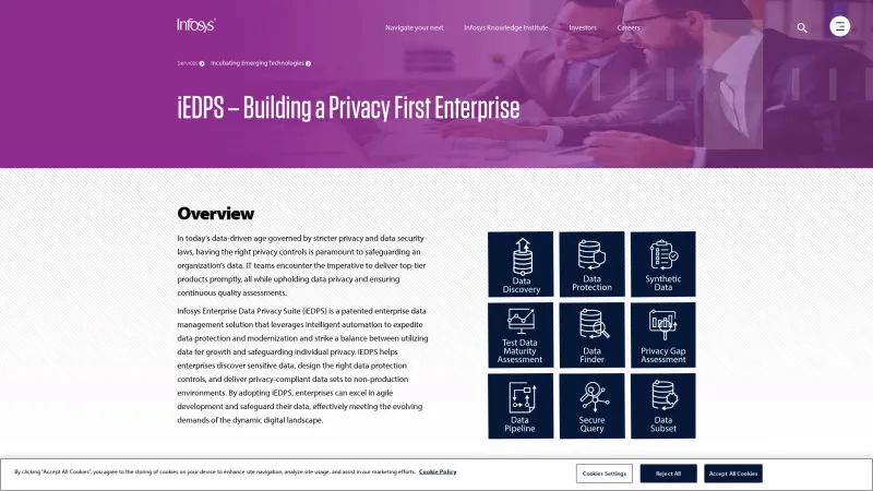 Homepage of Infosys Enterprise Data Privacy Suite