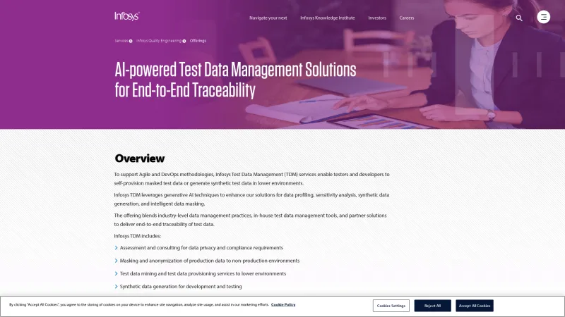 Homepage of Infosys Test Data Management