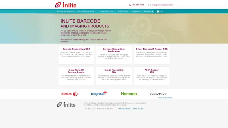 Homepage of Inlite Barcode