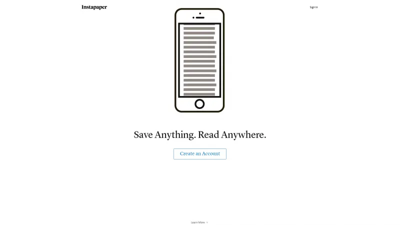 Homepage of Instapaper