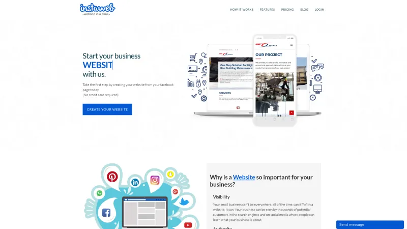 Homepage of Instaweb Website Builder