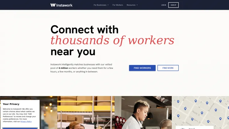 Homepage of Instawork