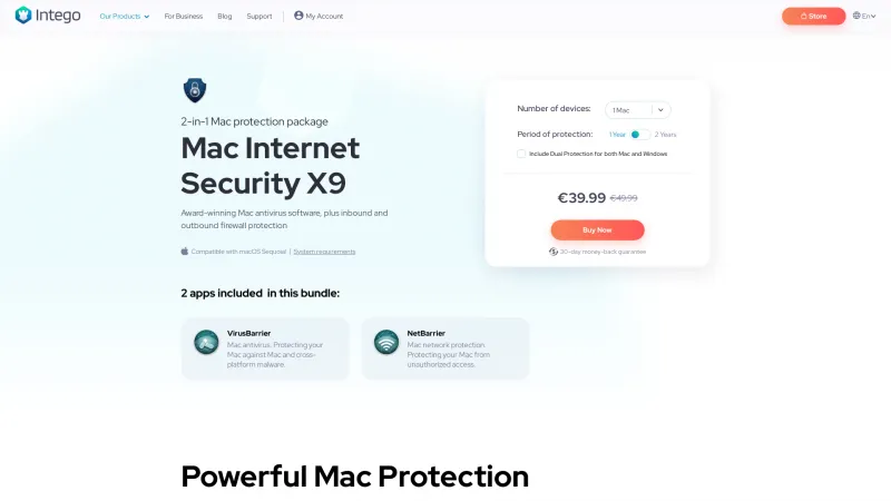 Homepage of Intego Internet Security