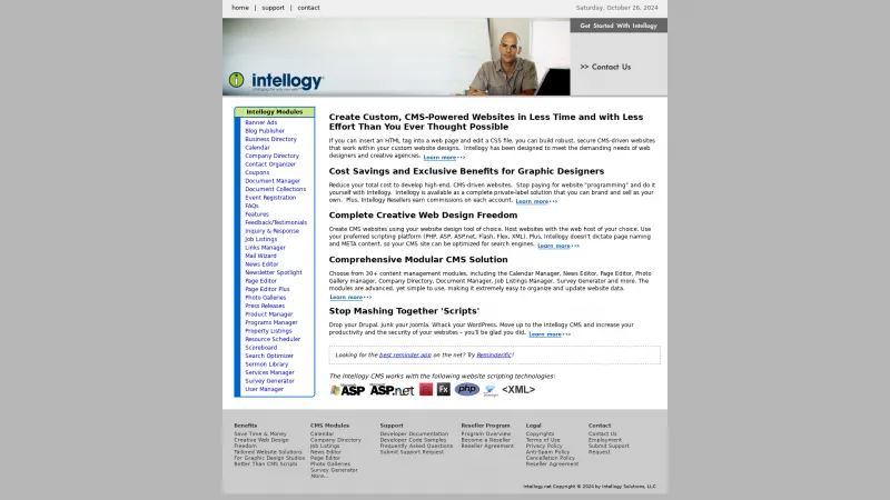 Homepage of Intellogy Content Manager