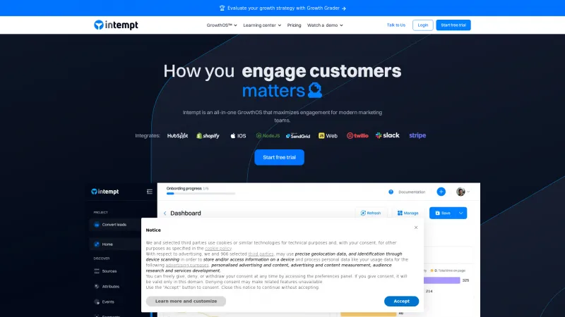 Homepage of Intempt