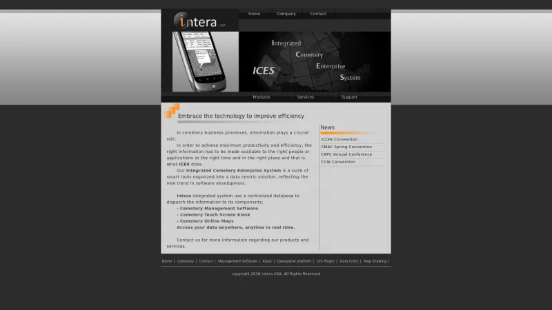 Homepage of Intera Integrated Cemetery Enterprise System