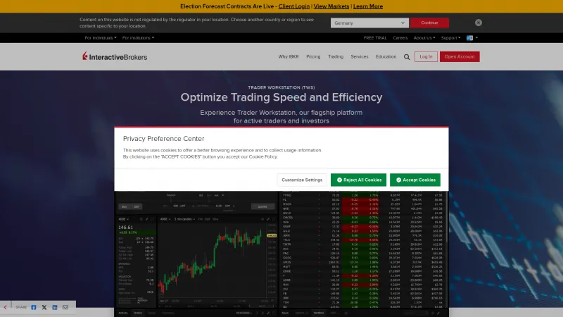 Homepage of IB Trader WorkStation (TWS)