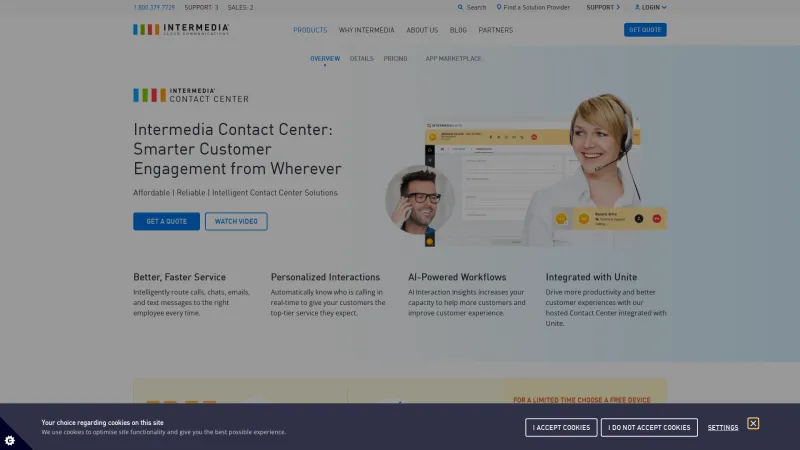 Homepage of Intermedia Contact Center