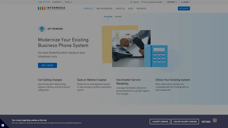 Homepage of Intermedia SIP Trunking