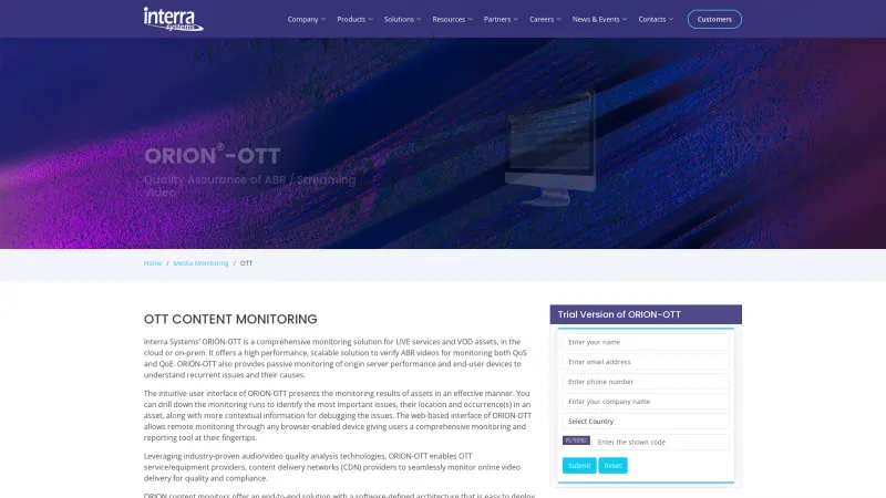 Homepage of ORION-OTT