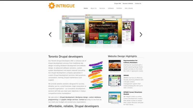 Homepage of Intrigue Donation Software