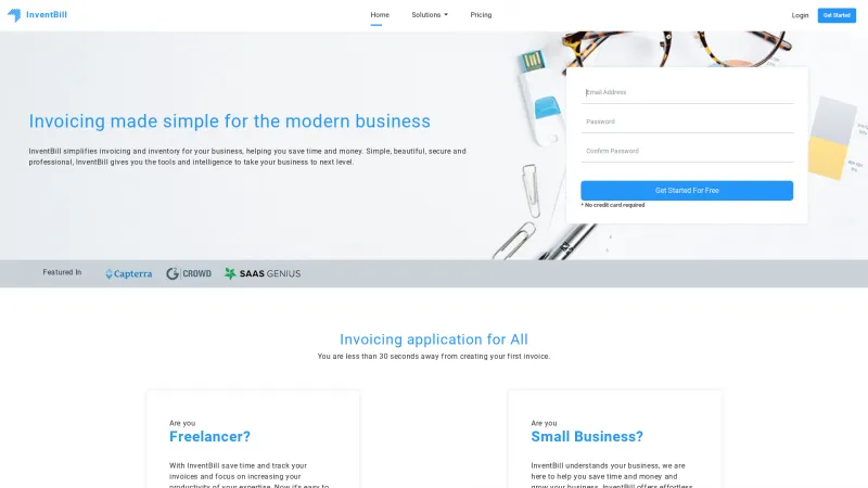 Homepage of InventBill