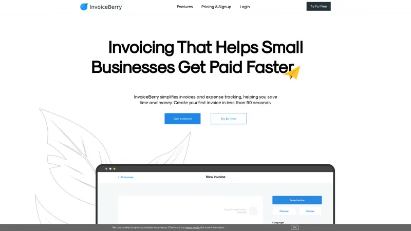 Homepage of InvoiceBerry