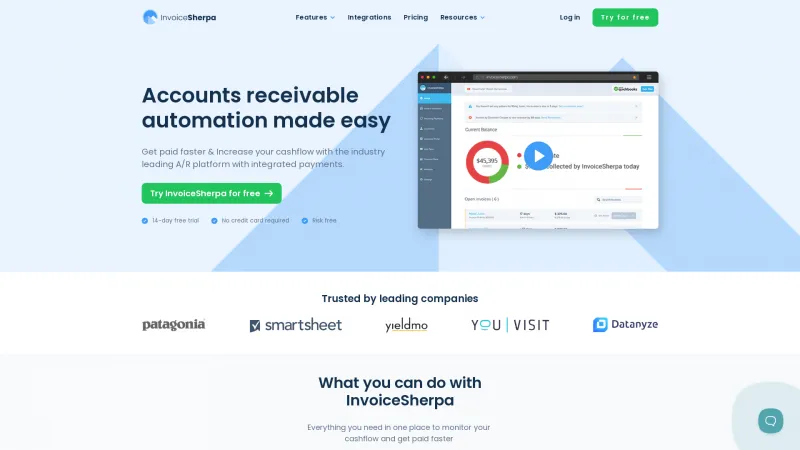 Homepage of InvoiceSherpa