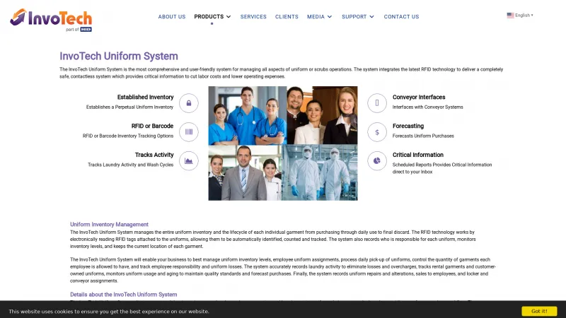 Homepage of InvoTech Uniform System