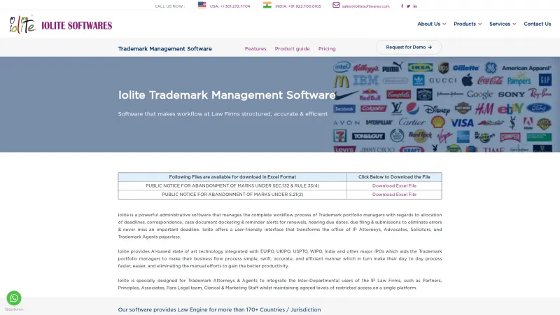 Homepage of Iolite Trademark Management