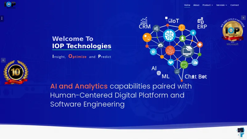 Homepage of IOP Technologies CRM