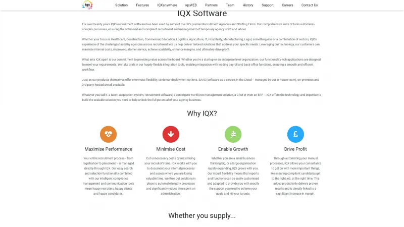 Homepage of IQX