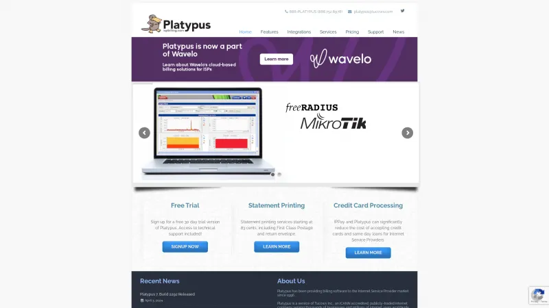 Homepage of Platypus ISP Billing