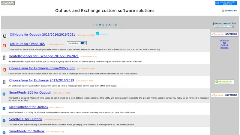 Homepage of OffHours for Outlook