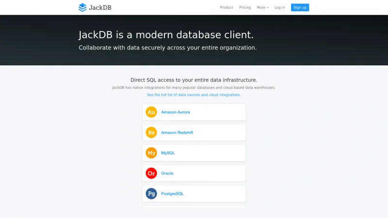 Homepage of JackDB