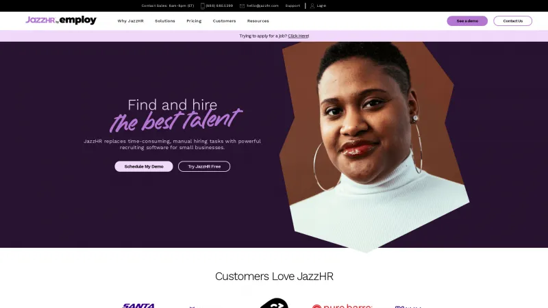 Homepage of JazzHR