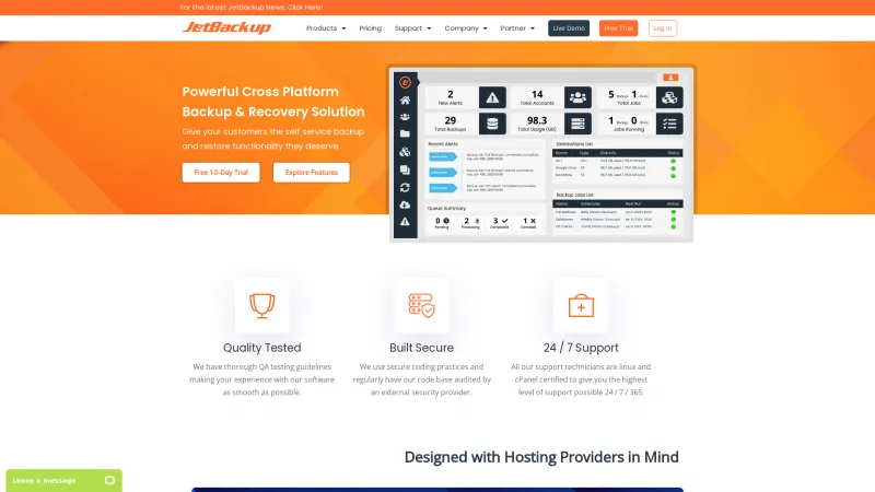 Homepage of JetBackup