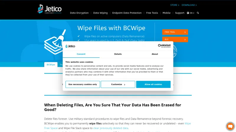 Homepage of BCWipe