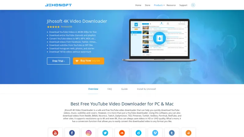 Homepage of Jihosoft 4K Video Downloader