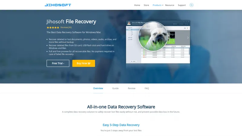 Homepage of Jihosoft File Recovery