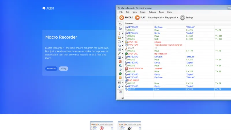 Homepage of JitBit Macro Recorder