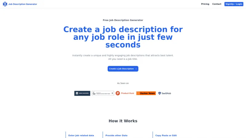 Homepage of Job Description Generator