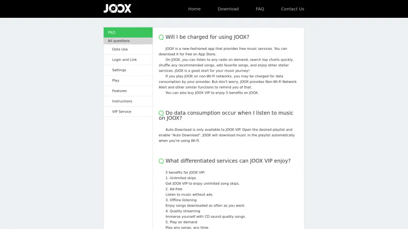 Homepage of JOOX