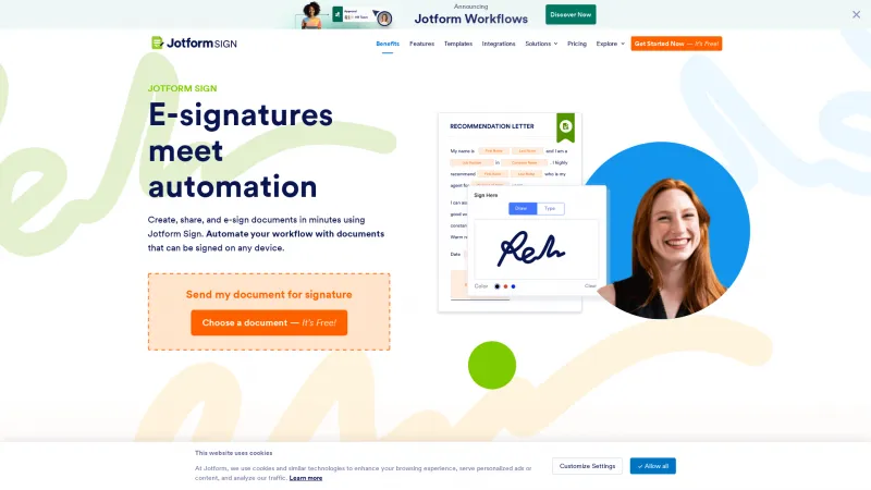 Homepage of Jotform Sign