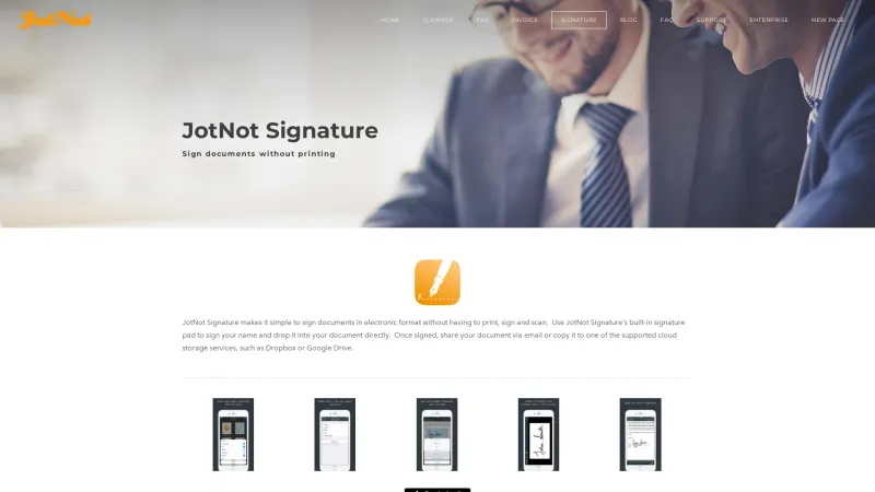 Homepage of JotNot Signature