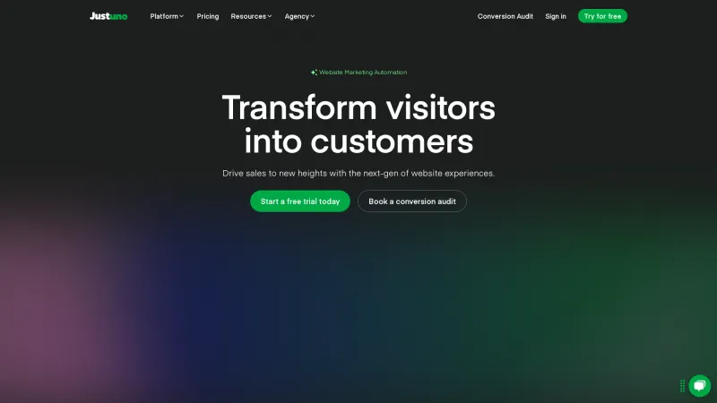 Homepage of Justuno