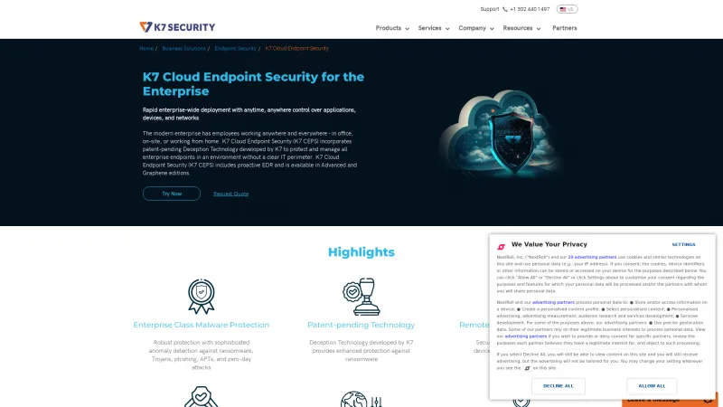 Homepage of K7 Cloud Endpoint Security