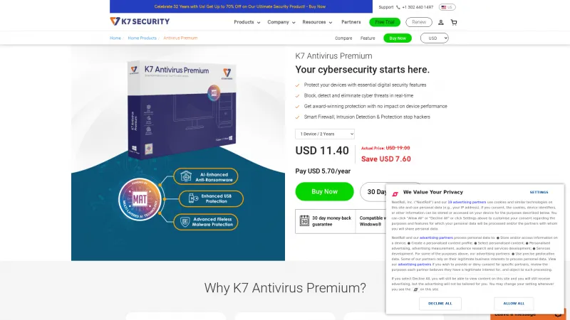 Homepage of K7 Antivirus Premium