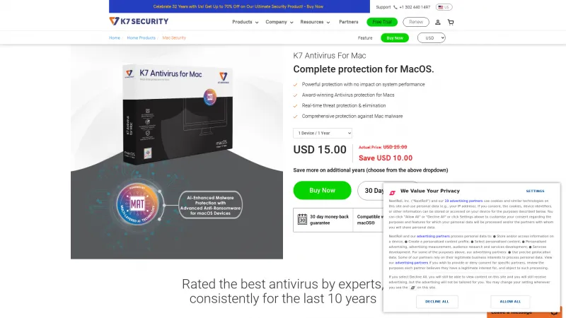 Homepage of K7 Antivirus For Mac