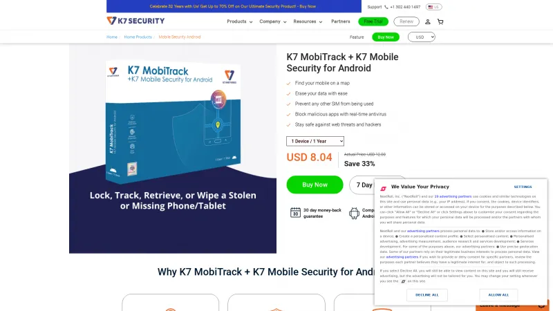 Homepage of K7 Mobile Security