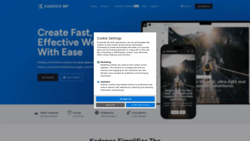 Homepage of Kadence WP