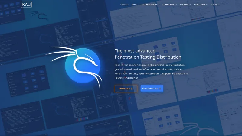 Homepage of Kali Linux