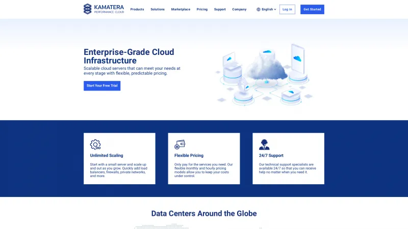 Homepage of Kamatera